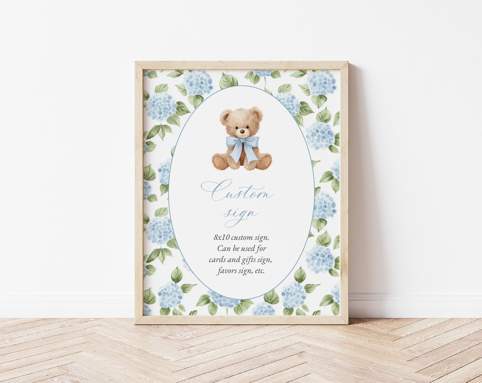 Baby Bear and Blue Flowers Custom Sign, Printable File, Edit Yourself, SH241 SH242 Baby Bear and Blue Flowers Custom Sign, Printable File, Edit Yourself, SH241 SH242