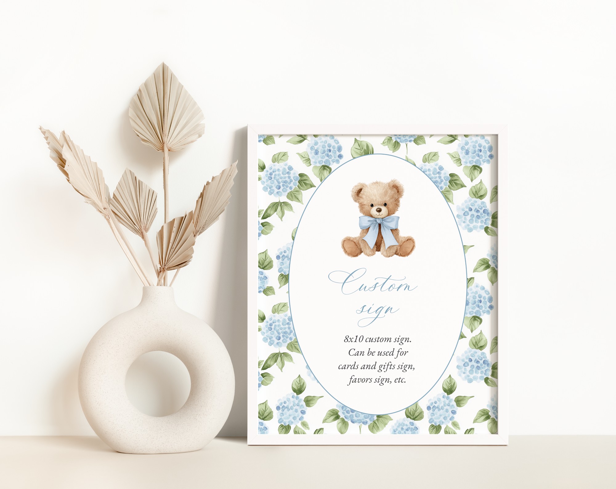 Baby Bear and Blue Flowers Custom Sign, Printable File, Edit Yourself, SH241 SH242 Baby Bear and Blue Flowers Custom Sign, Printable File, Edit Yourself, SH241 SH242