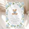 Baby Bear and Blue Flowers Baby Shower Invitation, Boy Baby Shower, Printable File, Edit Yourself, SH241