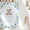 Baby Bear and Blue Flowers Baby Shower Invitation, Boy Baby Shower, Printable File, Edit Yourself, SH241