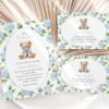 Baby Bear and Blue Flowers Baby Shower Invitation Suite, Boy Baby Shower, Printable File, Edit Yourself, SH241