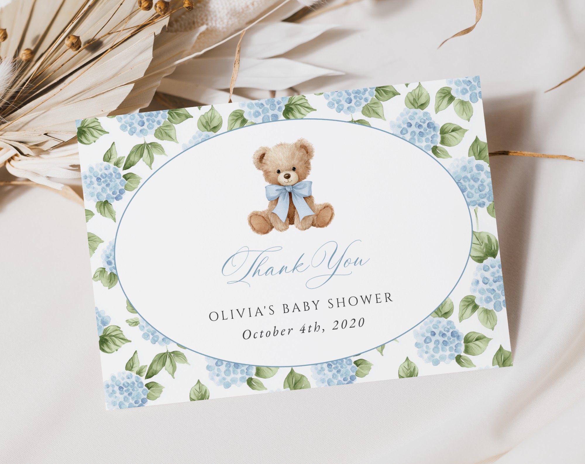 Baby Bear and Blue Flowers Thank You Card, Boy Baby Shower, Printable File, Edit Yourself, SH241 Baby Bear and Blue Flowers Thank You Card, Boy Baby Shower, Printable File, Edit Yourself, SH241