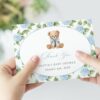 Baby Bear and Blue Flowers Thank You Card, Boy Baby Shower, Printable File, Edit Yourself, SH241