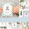 Baby Bear and Blue Flowers First Birthday Mini Bundle, Boy Birthday, Printable File, Edit Yourself, SH242 Baby Bear and Blue Flowers First Birthday Mini Bundle, Boy Birthday, Printable File, Edit Yourself, SH242