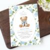 Baby Bear and Blue Flowers First Birthday Invitation, Birthday Stationery, Boy Birthday, Printable File, Edit Yourself, SH242