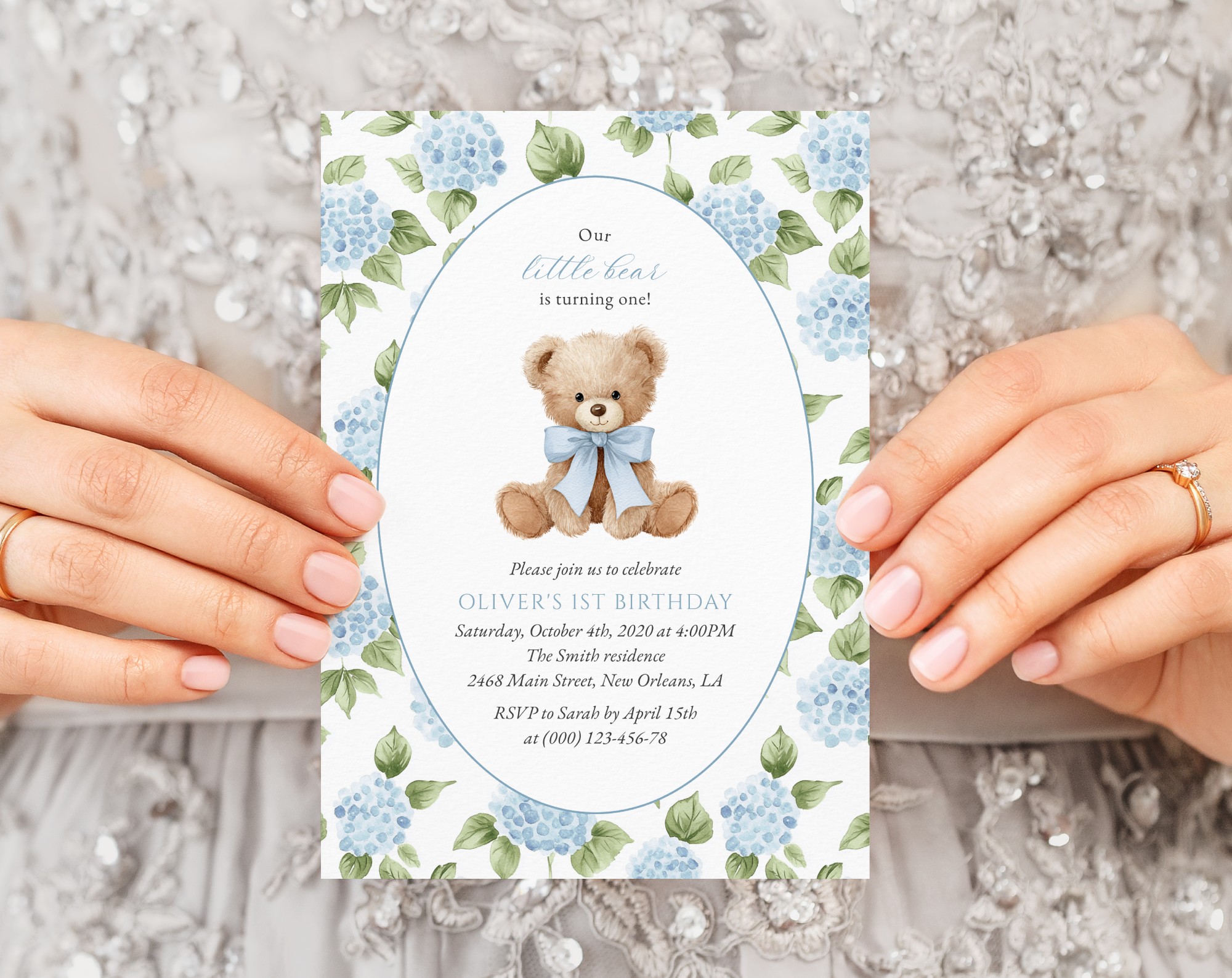Baby Bear and Blue Flowers First Birthday Invitation, Birthday Stationery, Boy Birthday, Printable File, Edit Yourself, SH242 Baby Bear and Blue Flowers First Birthday Invitation, Birthday Stationery, Boy Birthday, Printable File, Edit Yourself, SH242