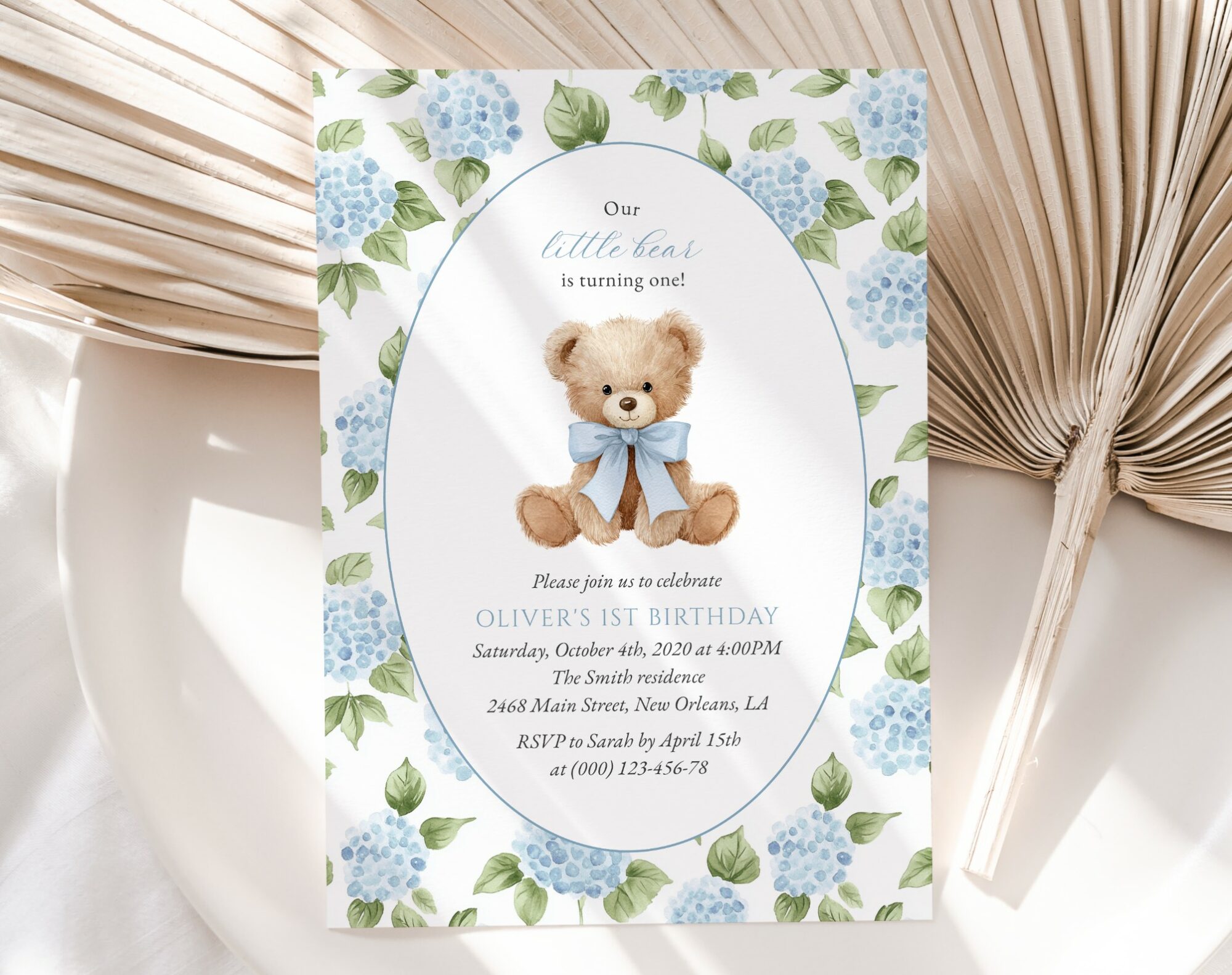 Baby Bear and Blue Flowers First Birthday Invitation, Birthday Stationery, Boy Birthday, Printable File, Edit Yourself, SH242 Baby Bear and Blue Flowers First Birthday Invitation, Birthday Stationery, Boy Birthday, Printable File, Edit Yourself, SH242