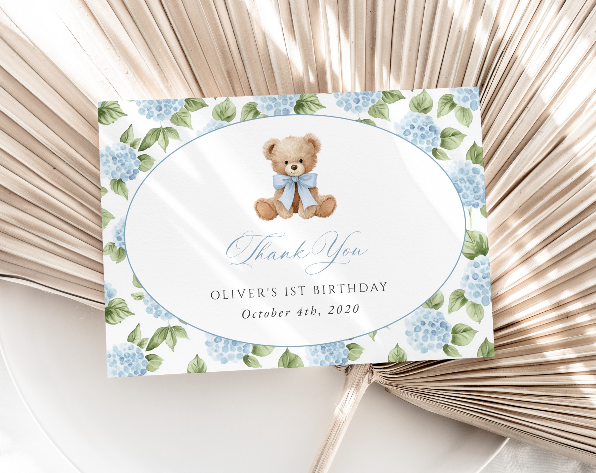 Baby Bear and Blue Flowers Thank You Card, First Birthday, Boy Birthday, Printable File, Edit Yourself, SH242 Baby Bear and Blue Flowers Thank You Card, First Birthday, Boy Birthday, Printable File, Edit Yourself, SH242