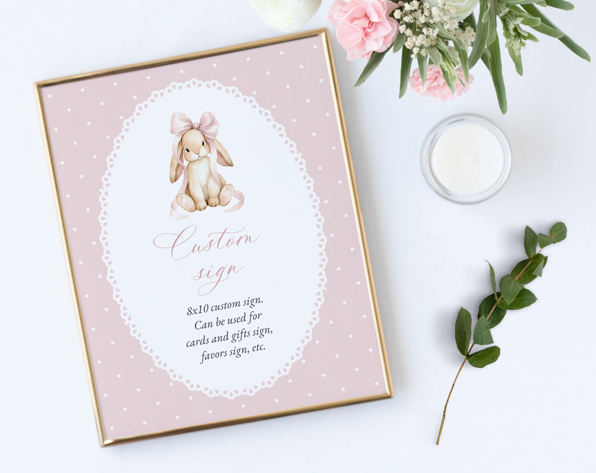 Bunny and Pink Polka Dots Custom Sign, Printable File, Edit Yourself, SH243 SH244 Bunny and Pink Polka Dots Custom Sign, Printable File, Edit Yourself, SH243 SH244