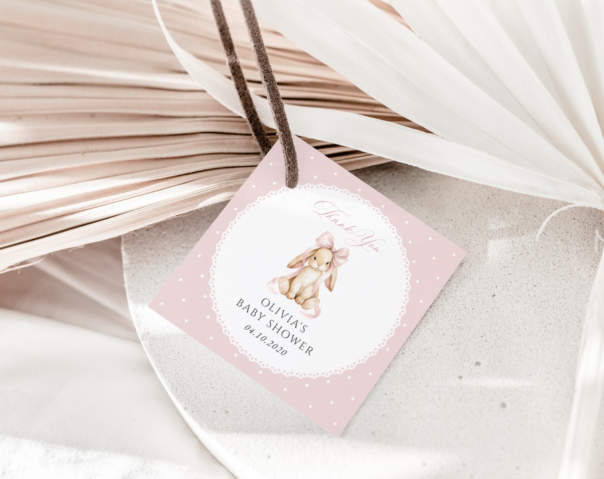 SH243 Favor Tags 2 Bunny and Pink Polka Dots Favor Tags, Gift Tags, Girl Baby Shower, Printable File, Edit Yourself, SH243