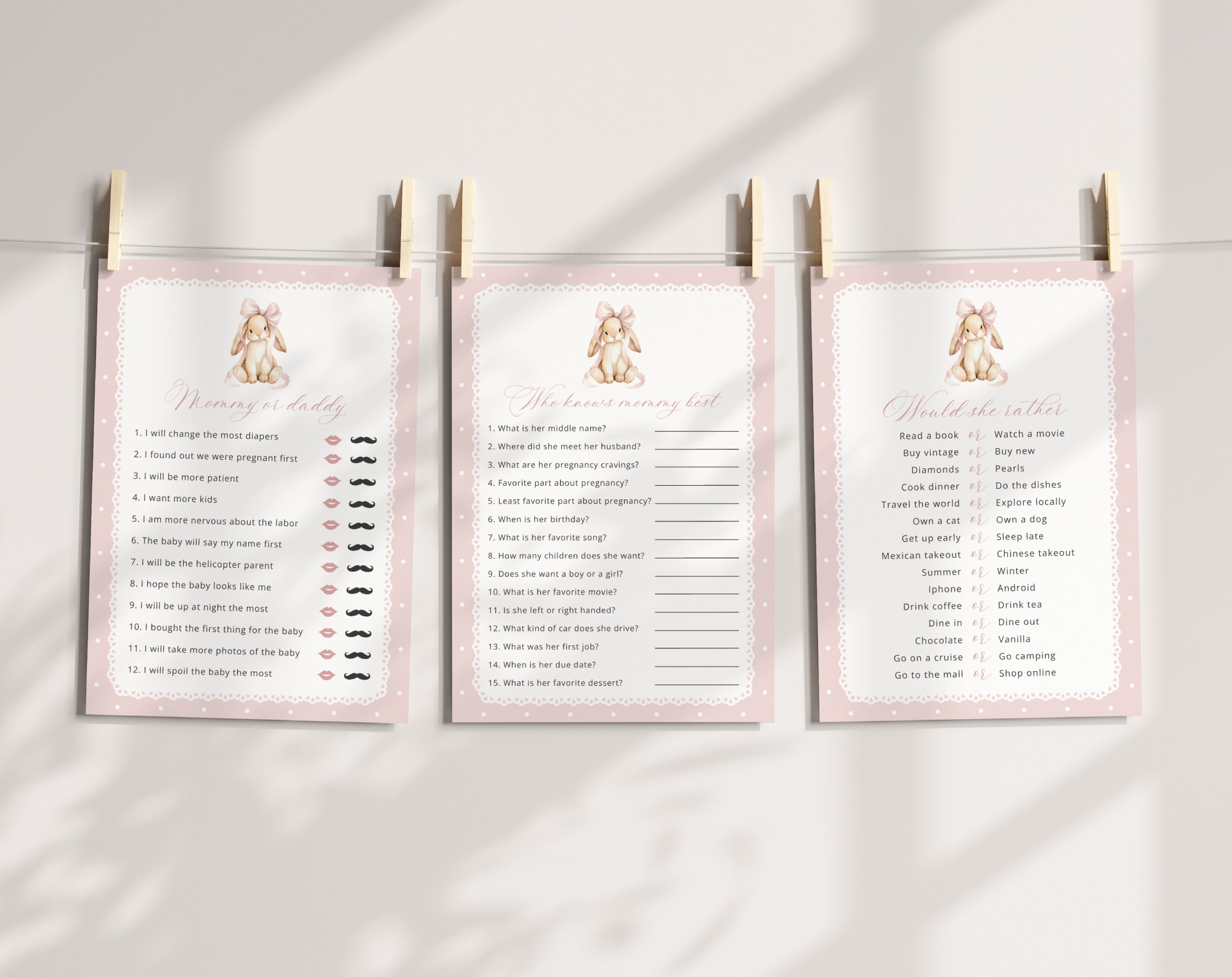 Bunny and Pink Polka Dots Baby Shower Games, Set of 3 Games, Girl Baby Shower, Printable File, Edit Yourself, SH243 Bunny and Pink Polka Dots Baby Shower Games, Set of 3 Games, Girl Baby Shower, Printable File, Edit Yourself, SH243