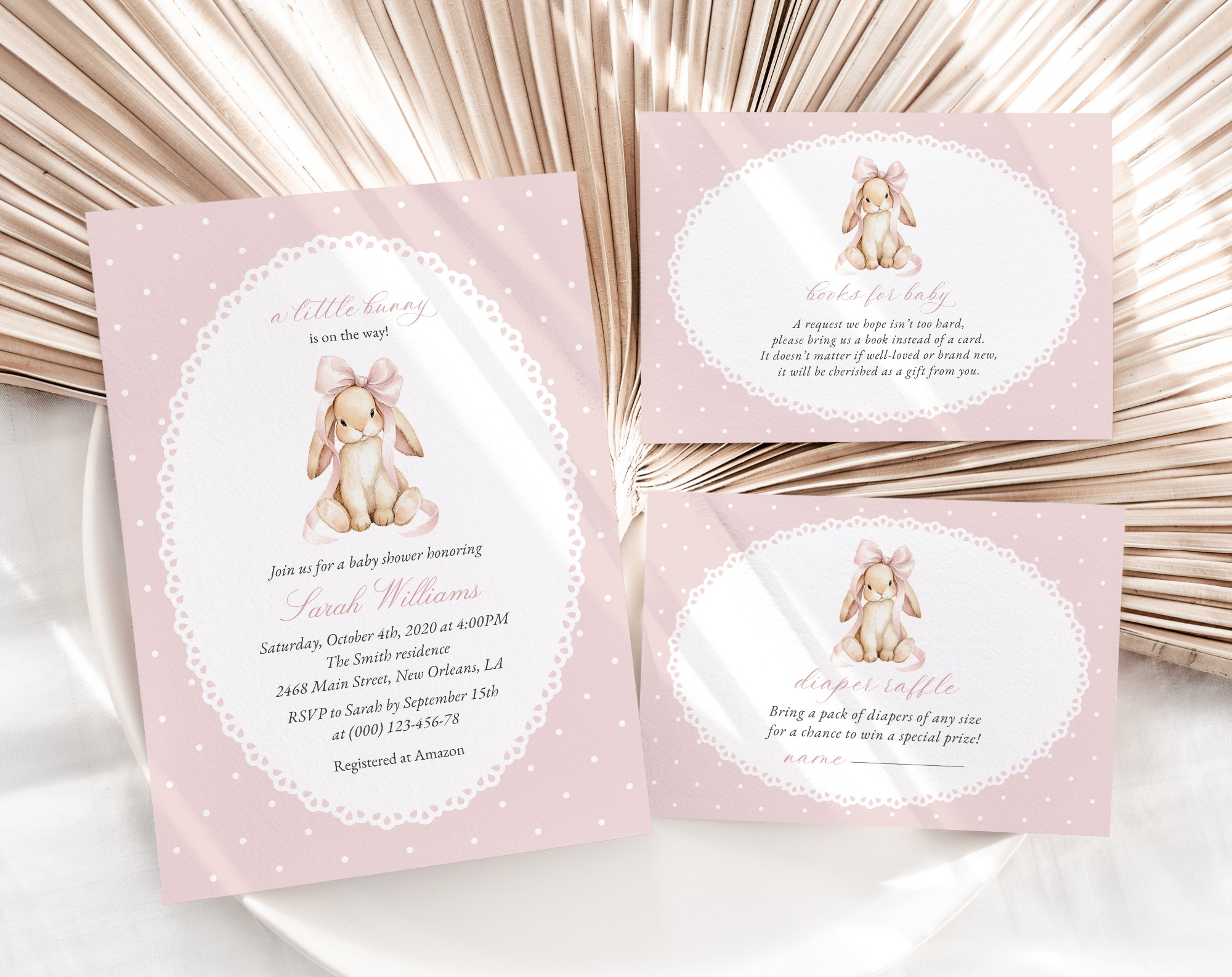 Bunny and Pink Polka Dots Baby Shower Invitation Suite, Girl Baby Shower, Printable File, Edit Yourself, SH243 Bunny and Pink Polka Dots Baby Shower Invitation Suite, Girl Baby Shower, Printable File, Edit Yourself, SH243