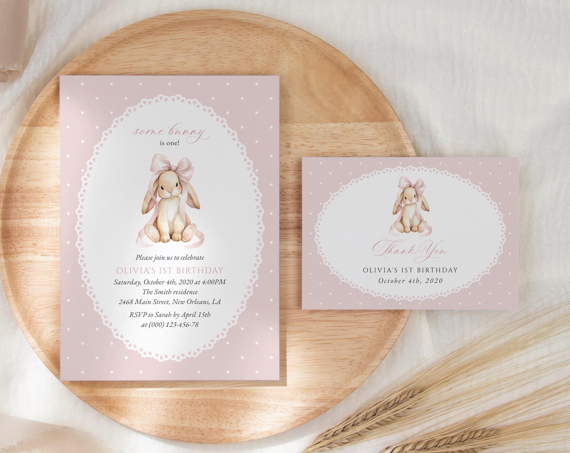 SH244 Cute Bunny and Pink Polka Dots First Birthday Shop by Collection