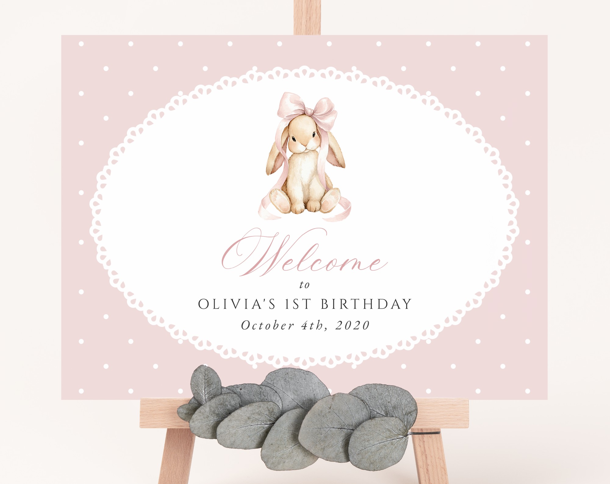 Bunny and Pink Polka Dots Welcome Sign, First Birthday, Girl Birthday, Printable File, Edit Yourself, SH244 Bunny and Pink Polka Dots Welcome Sign, First Birthday, Girl Birthday, Printable File, Edit Yourself, SH244