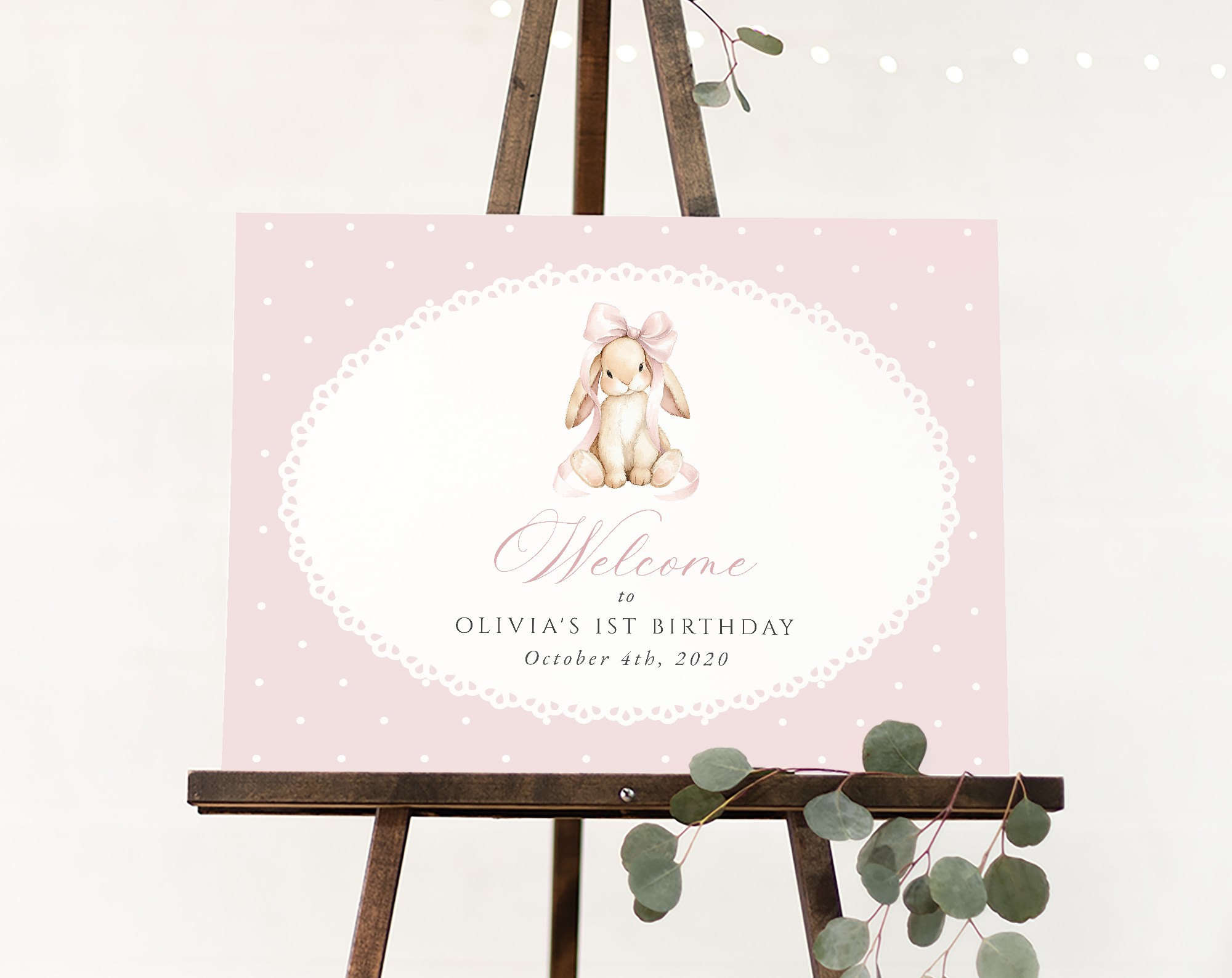 Bunny and Pink Polka Dots Welcome Sign, First Birthday, Girl Birthday, Printable File, Edit Yourself, SH244 Bunny and Pink Polka Dots Welcome Sign, First Birthday, Girl Birthday, Printable File, Edit Yourself, SH244