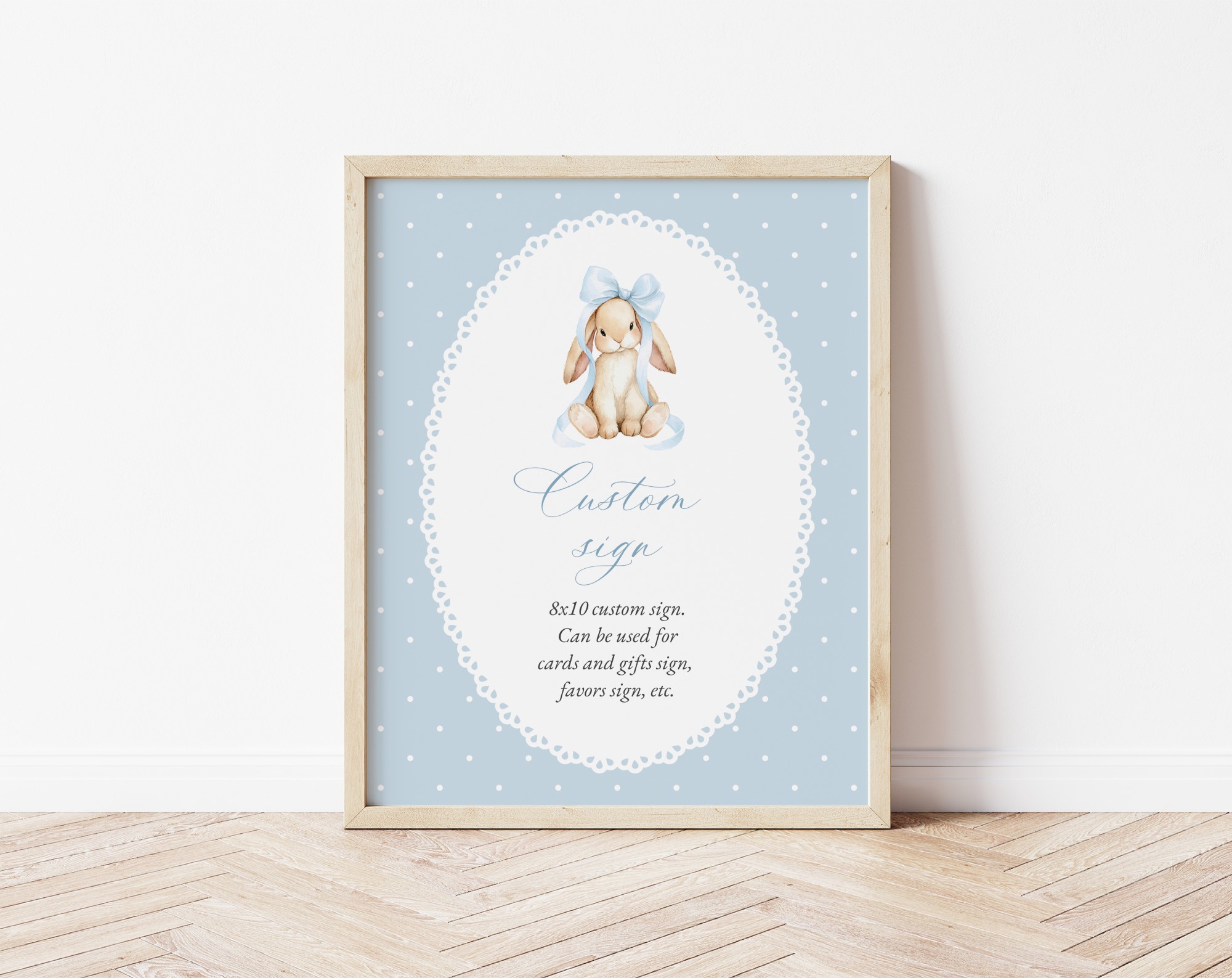Bunny and Blue Polka Dots Custom Sign, Printable File, Edit Yourself, SH245 SH246