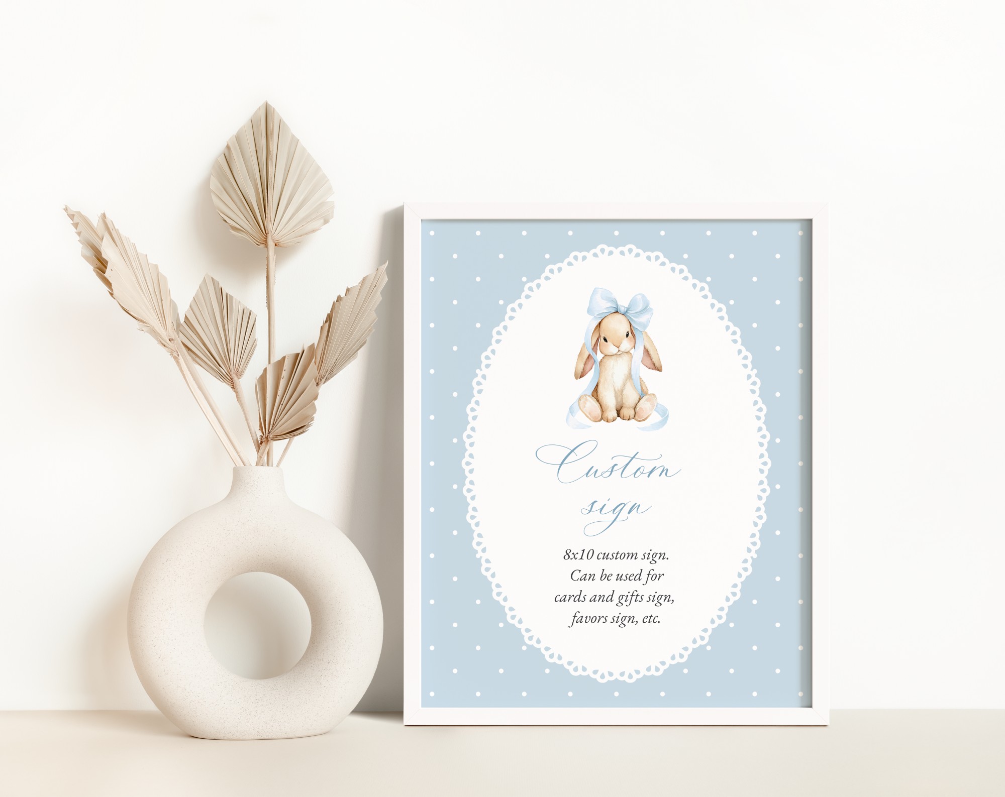 Bunny and Blue Polka Dots Custom Sign, Printable File, Edit Yourself, SH245 SH246