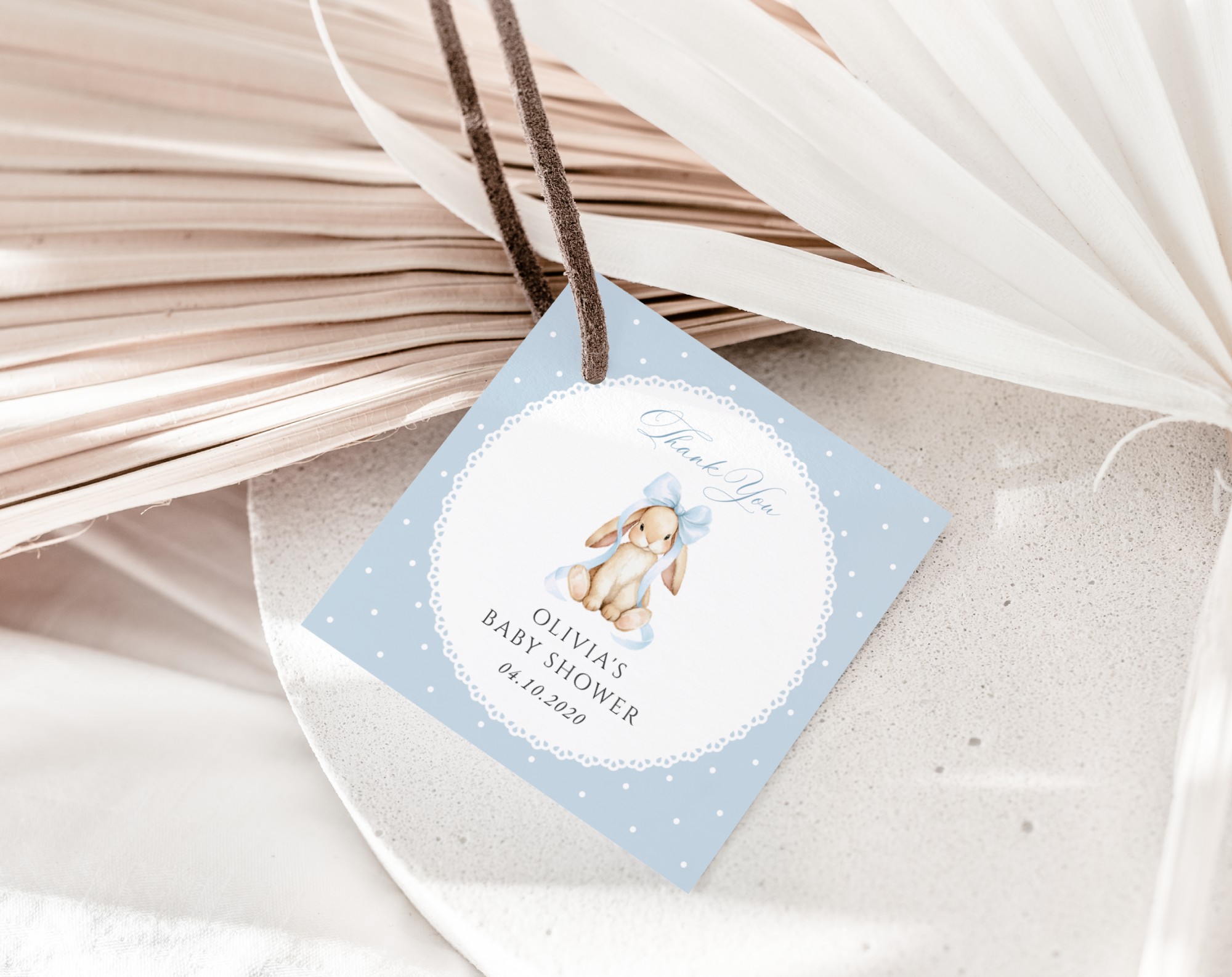 Bunny and Blue Polka Dots Favor Tags, Gift Tags, Boy Baby Shower, Printable File, Edit Yourself, SH245