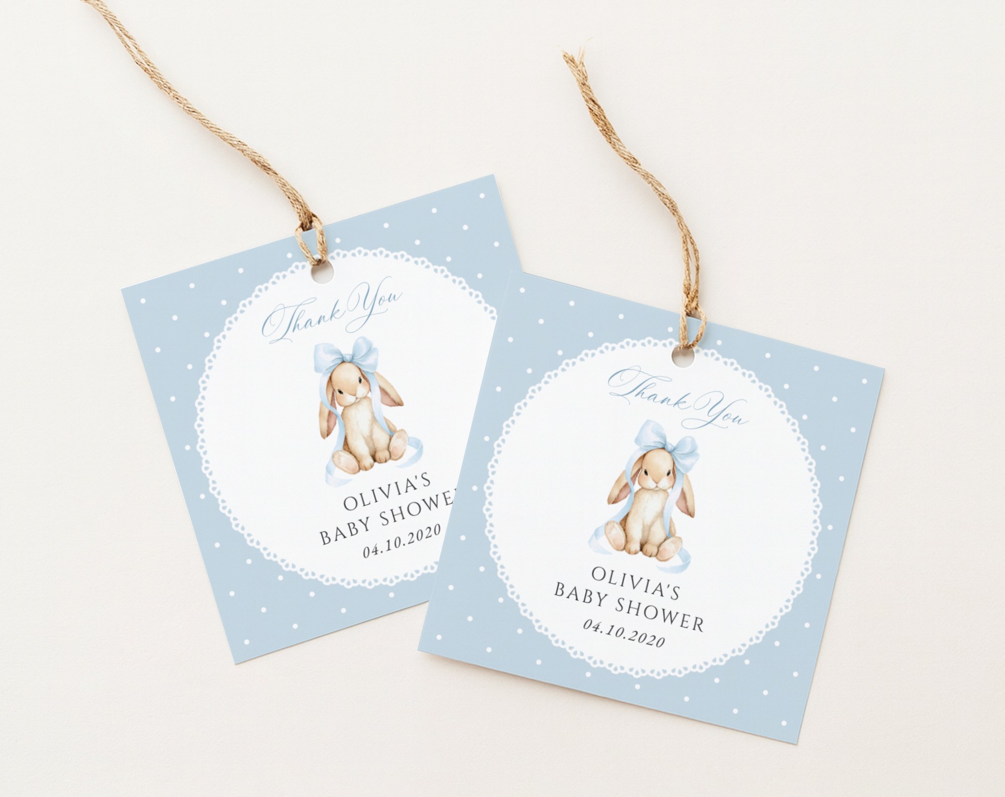 Bunny and Blue Polka Dots Favor Tags, Gift Tags, Boy Baby Shower, Printable File, Edit Yourself, SH245