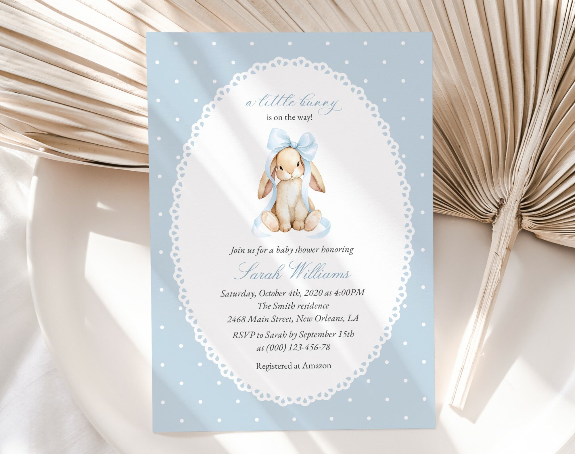 Bunny and Blue Polka Dots Baby Shower Invitation, Boy Baby Shower, Printable File, Edit Yourself, SH245 Bunny and Blue Polka Dots Baby Shower Invitation, Boy Baby Shower, Printable File, Edit Yourself, SH245