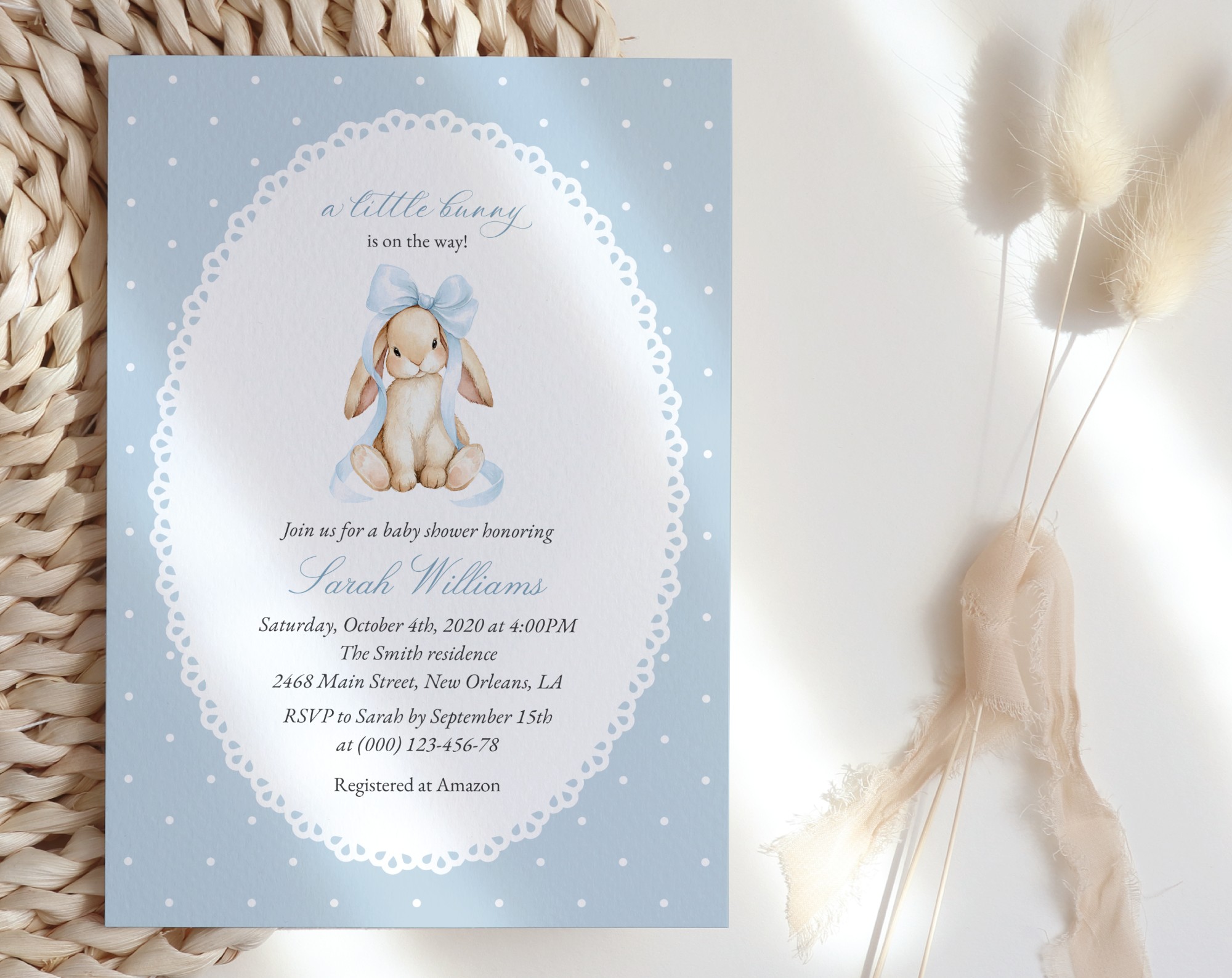 Bunny and Blue Polka Dots Baby Shower Invitation, Boy Baby Shower, Printable File, Edit Yourself, SH245 Bunny and Blue Polka Dots Baby Shower Invitation, Boy Baby Shower, Printable File, Edit Yourself, SH245