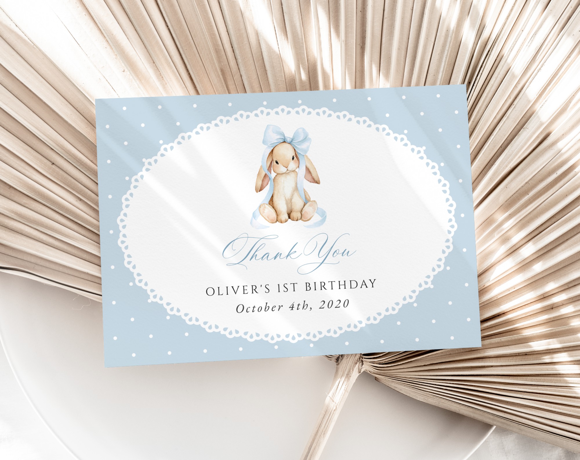 Bunny and Blue Polka Dots Thank You Card, First Birthday, Boy Birthday, Printable File, Edit Yourself, SH246 Bunny and Blue Polka Dots Thank You Card, First Birthday, Boy Birthday, Printable File, Edit Yourself, SH246