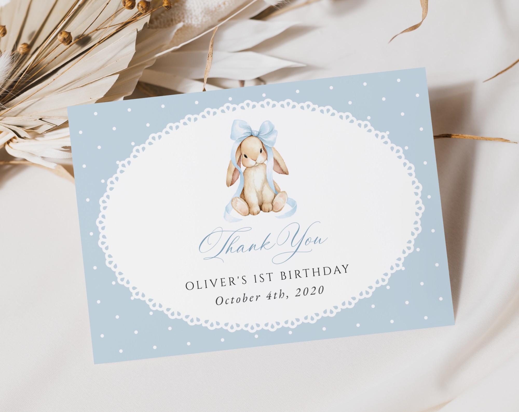 Bunny and Blue Polka Dots Thank You Card, First Birthday, Boy Birthday, Printable File, Edit Yourself, SH246 Bunny and Blue Polka Dots Thank You Card, First Birthday, Boy Birthday, Printable File, Edit Yourself, SH246