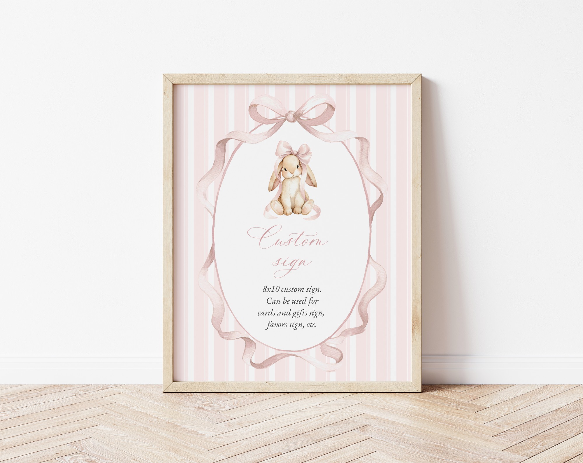 Bunny and Pink Stripes Custom Sign, Printable File, Edit Yourself, SH247 SH248