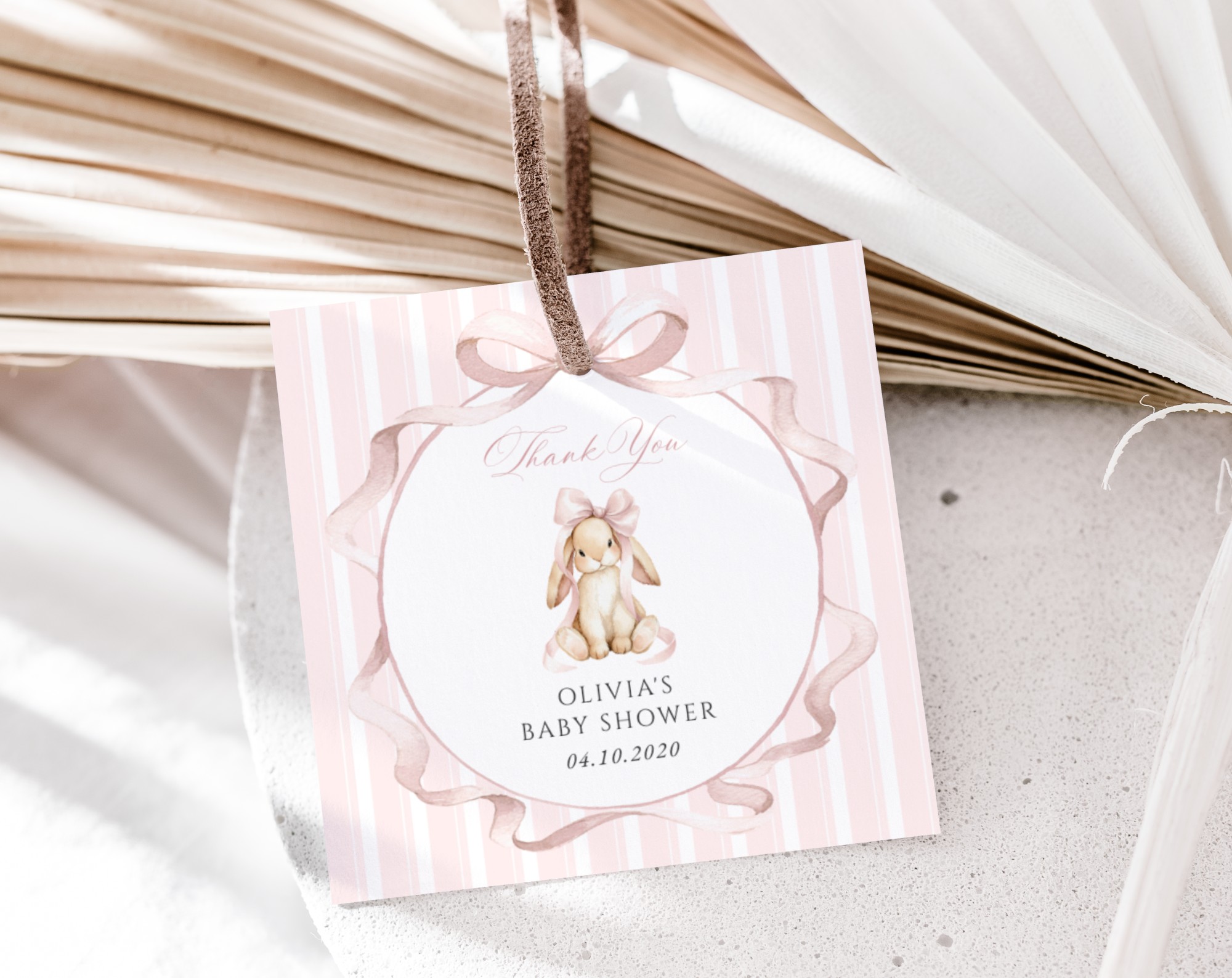 Bunny and Pink Stripes Favor Tags, Gift Tags, Girl Baby Shower, Printable File, Edit Yourself, SH247 Bunny and Pink Stripes Favor Tags, Gift Tags, Girl Baby Shower, Printable File, Edit Yourself, SH247