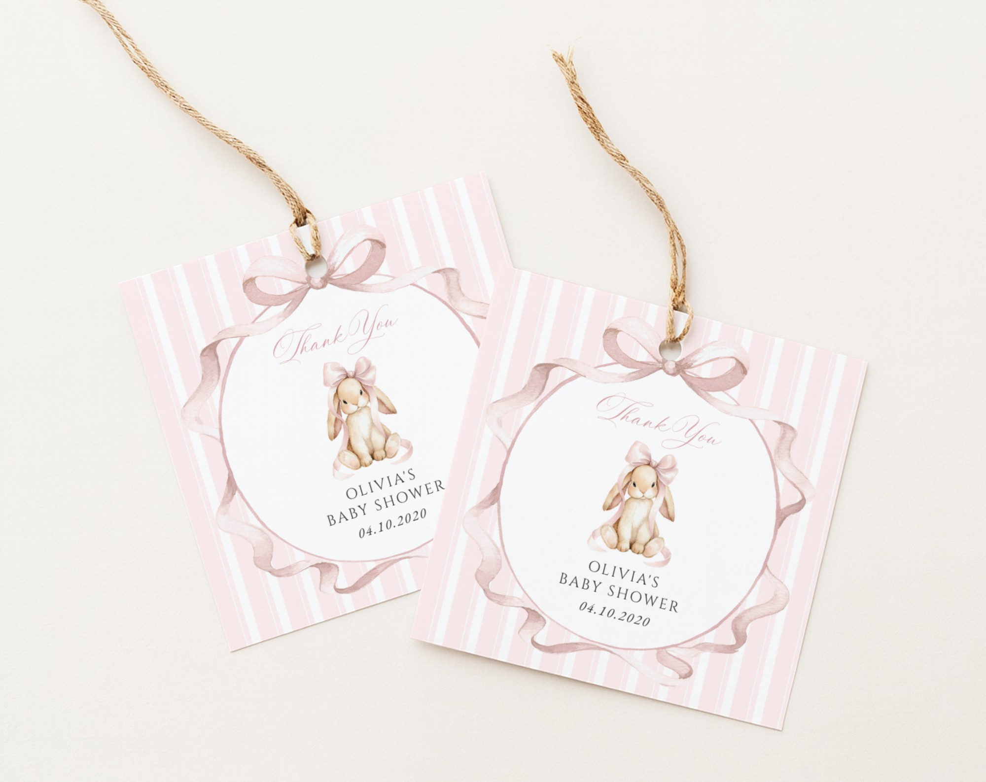 Bunny and Pink Stripes Favor Tags, Gift Tags, Girl Baby Shower, Printable File, Edit Yourself, SH247 Bunny and Pink Stripes Favor Tags, Gift Tags, Girl Baby Shower, Printable File, Edit Yourself, SH247