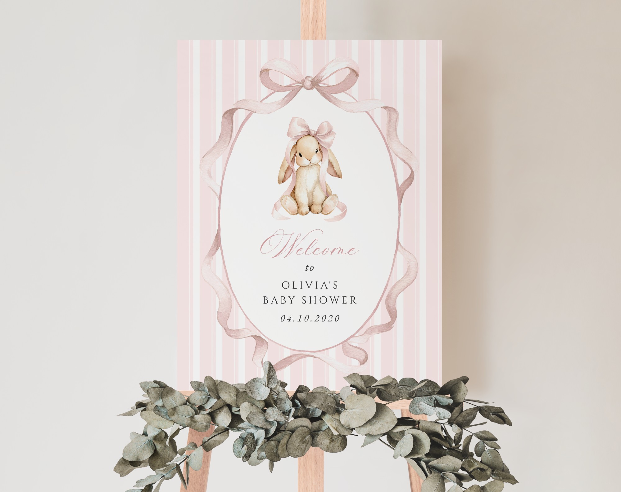 Bunny and Pink Stripes Welcome Sign, Baby Shower Sign, Girl Baby Shower, Printable File, Edit Yourself, SH247 Bunny and Pink Stripes Welcome Sign, Baby Shower Sign, Girl Baby Shower, Printable File, Edit Yourself, SH247