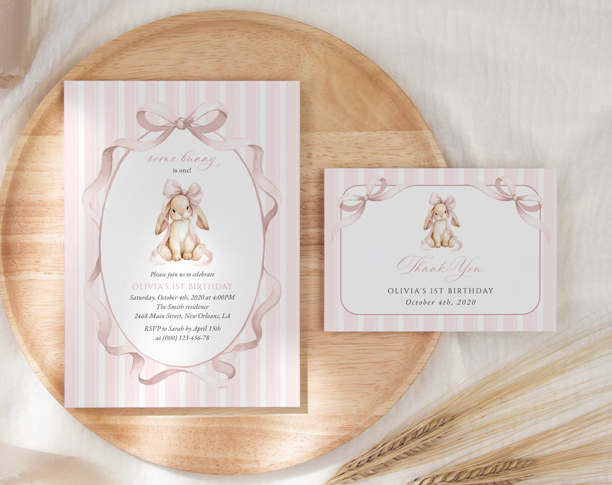 SH248 Cute Bunny and Pink Stripes First Birthday Shop by Collection