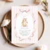 Bunny and Pink Stripes First Birthday Invitation, Birthday Stationery, Girl Birthday, Printable File, Edit Yourself, SH248