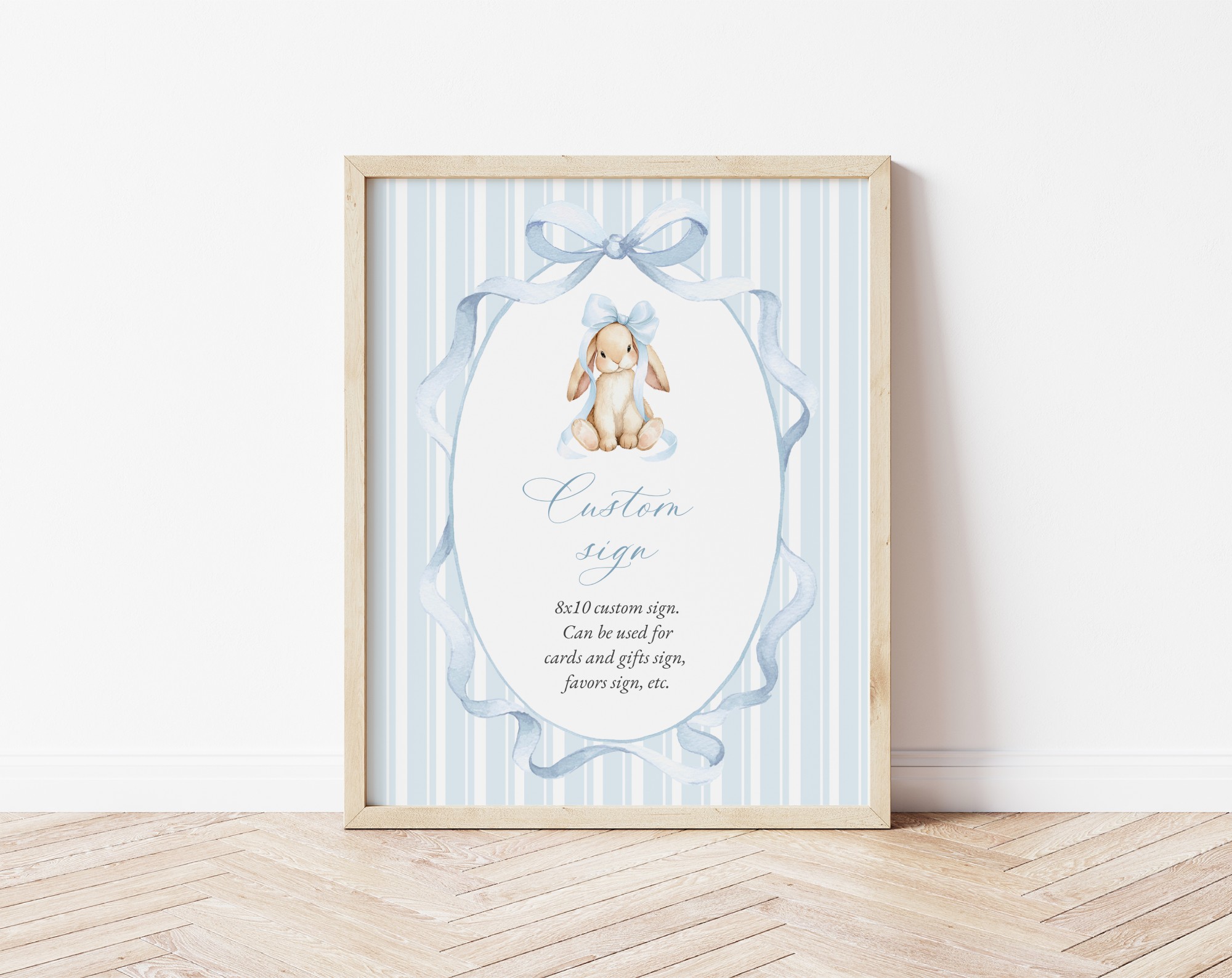Bunny and Blue Stripes Custom Sign, Printable File, Edit Yourself, SH249 SH250
