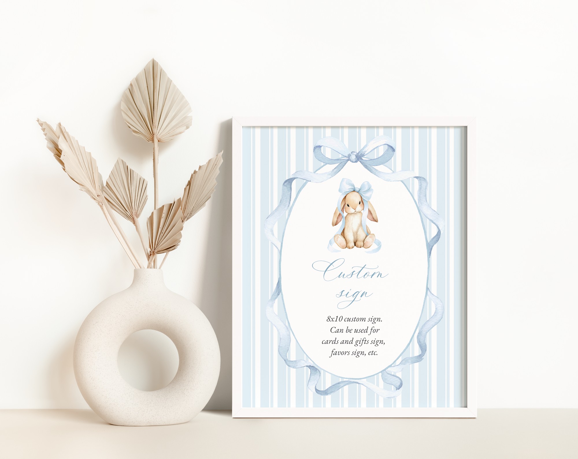 Bunny and Blue Stripes Custom Sign, Printable File, Edit Yourself, SH249 SH250