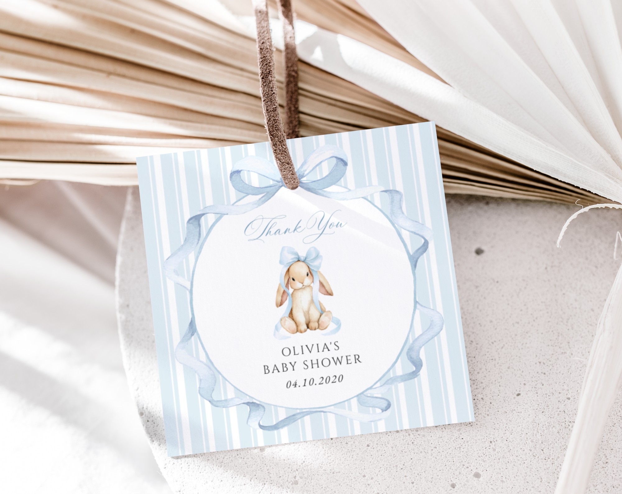 Bunny and Blue Stripes Favor Tags, Gift Tags, Boy Baby Shower, Printable File, Edit Yourself, SH249