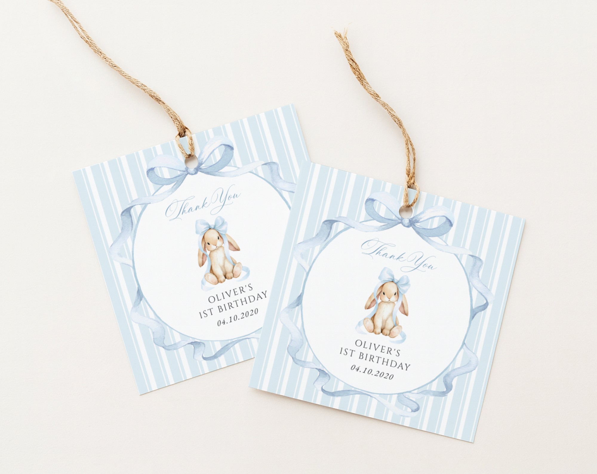 Bunny and Blue Stripes Favor Tags, First Birthday, Boy Birthday, Printable File, Edit Yourself, SH250 Bunny and Blue Stripes Favor Tags, First Birthday, Boy Birthday, Printable File, Edit Yourself, SH250