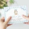 Bunny and Blue Stripes Thank You Card, First Birthday, Boy Birthday, Printable File, Edit Yourself, SH250