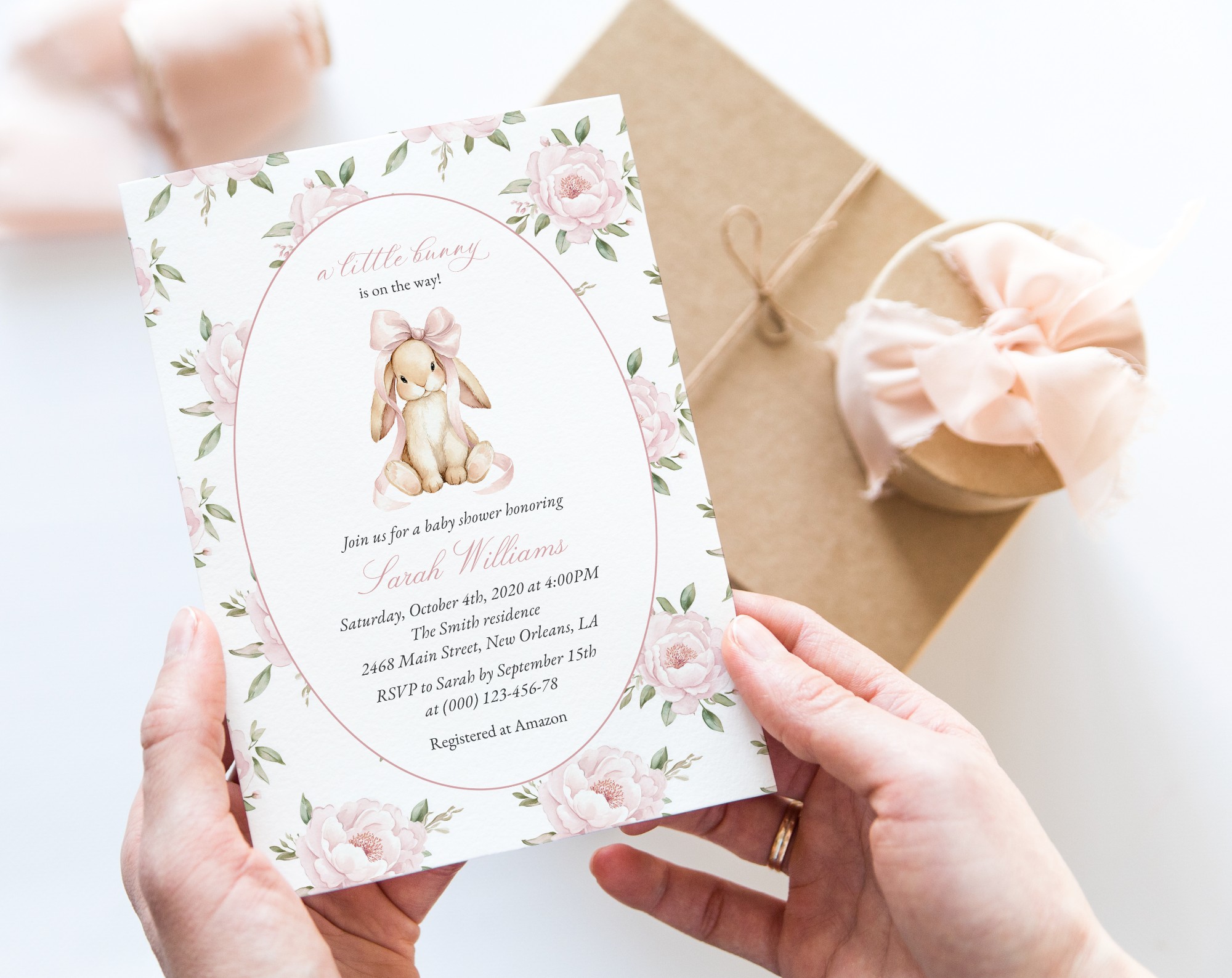 Baby Bunny and Pink Flowers Baby Shower Invitation, Girl Baby Shower, Printable File, Edit Yourself, SH251 Baby Bunny and Pink Flowers Baby Shower Invitation, Girl Baby Shower, Printable File, Edit Yourself, SH251