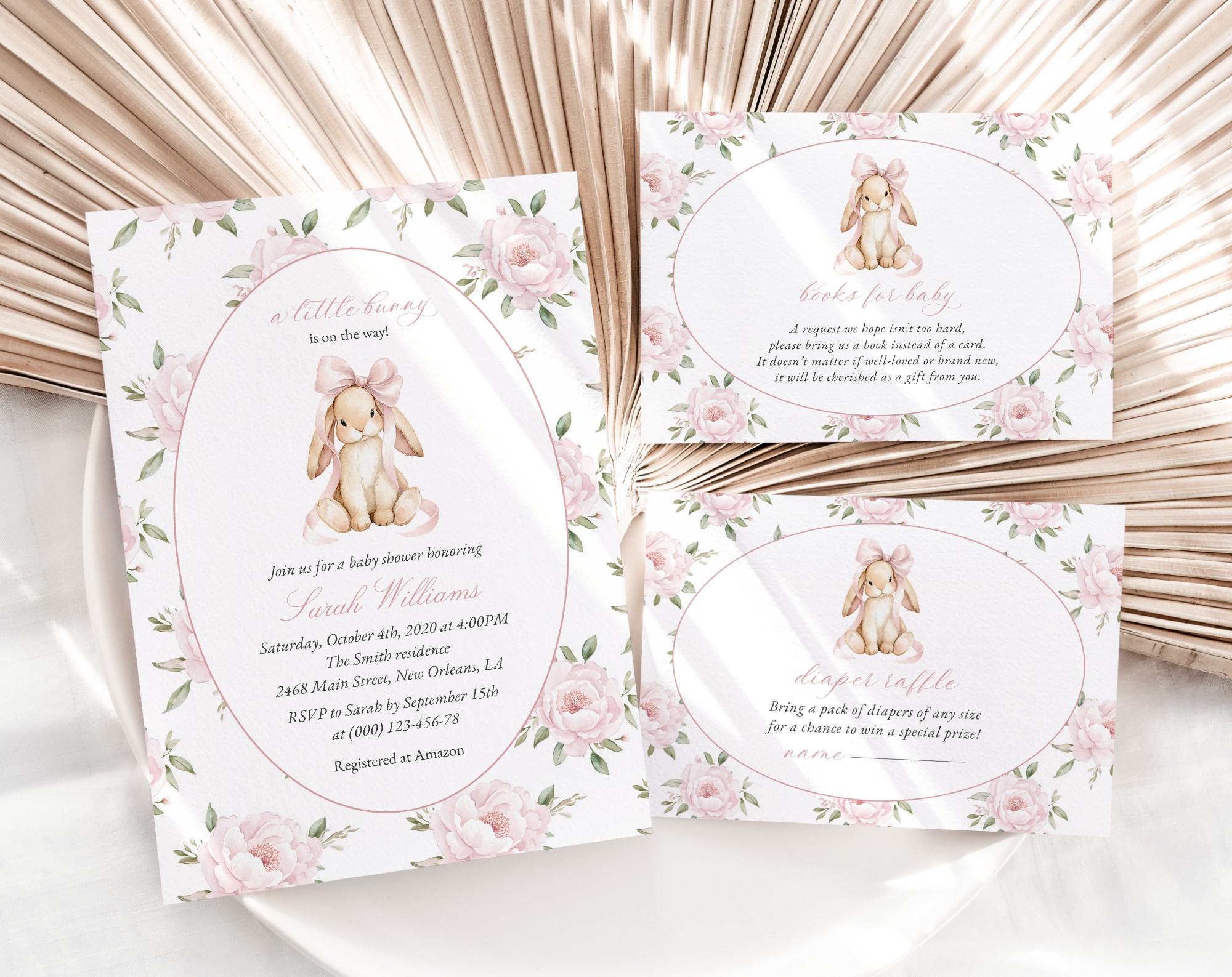 Baby Bunny and Pink Flowers Baby Shower Invitation Suite, Girl Baby Shower, Printable File, Edit Yourself, SH251 Baby Bunny and Pink Flowers Baby Shower Invitation Suite, Girl Baby Shower, Printable File, Edit Yourself, SH251