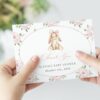 Baby Bunny and Pink Flowers Thank You Card, Girl Baby Shower, Printable File, Edit Yourself, SH251