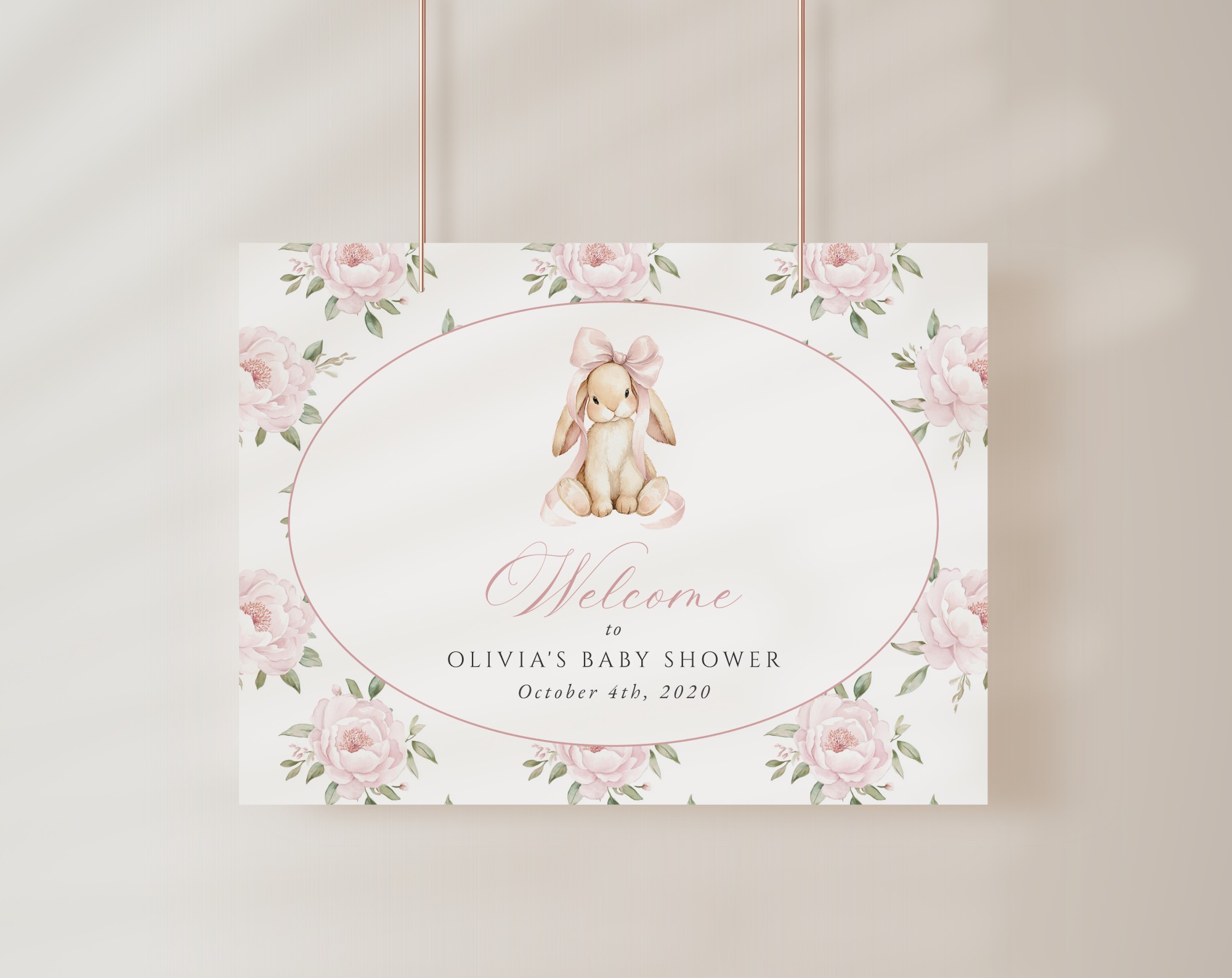 Baby Bunny and Pink Flowers Welcome Sign, Baby Shower Sign, Girl Baby Shower, Printable File, Edit Yourself, SH251 Baby Bunny and Pink Flowers Welcome Sign, Baby Shower Sign, Girl Baby Shower, Printable File, Edit Yourself, SH251