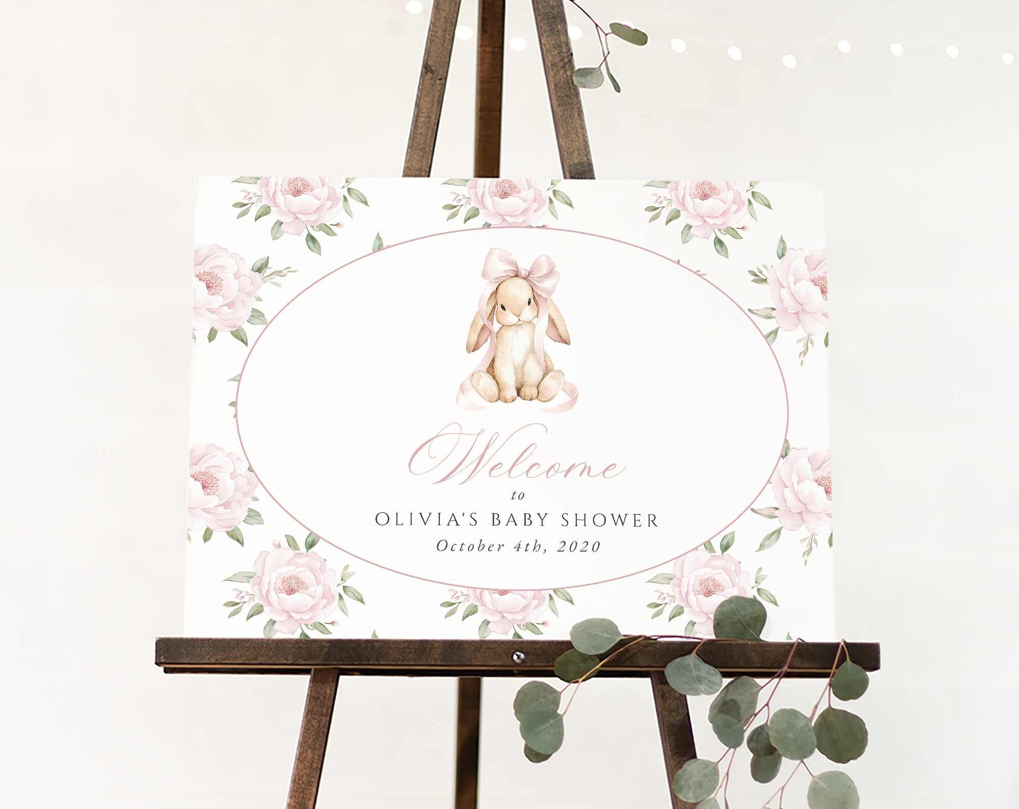 Baby Bunny and Pink Flowers Welcome Sign, Baby Shower Sign, Girl Baby Shower, Printable File, Edit Yourself, SH251 Baby Bunny and Pink Flowers Welcome Sign, Baby Shower Sign, Girl Baby Shower, Printable File, Edit Yourself, SH251
