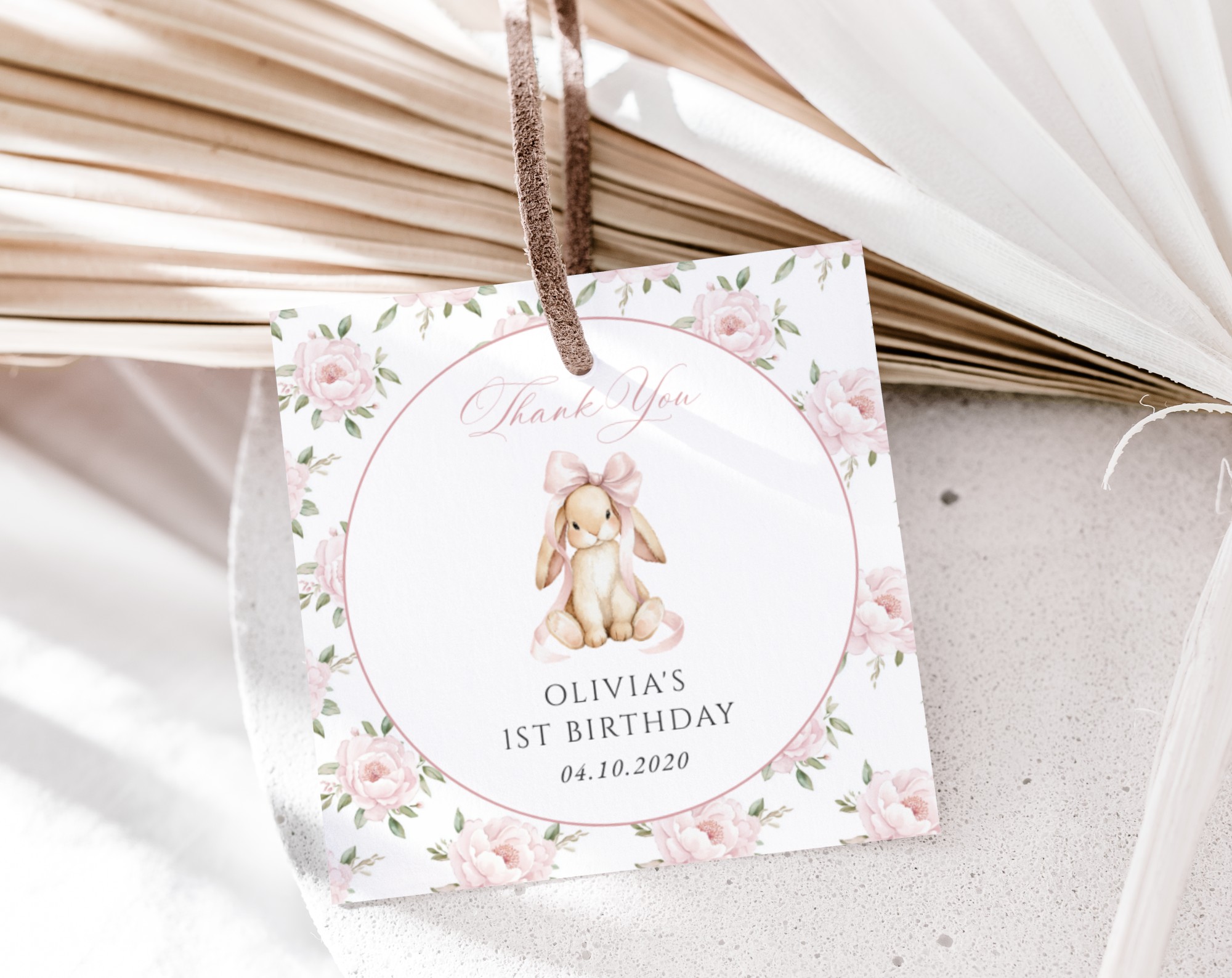 Baby Bunny and Pink Flowers Favor Tags, First Birthday, Girl Birthday, Printable File, Edit Yourself, SH252 Baby Bunny and Pink Flowers Favor Tags, First Birthday, Girl Birthday, Printable File, Edit Yourself, SH252