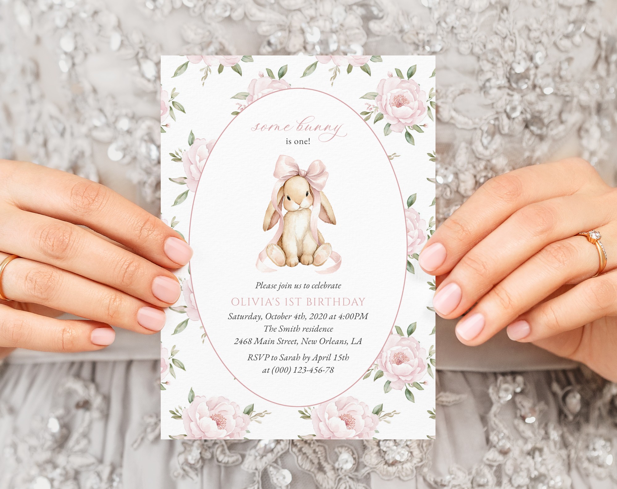 Baby Bunny and Pink Flowers First Birthday Invitation, Birthday Stationery, Girl Birthday, Printable File, Edit Yourself, SH252 Baby Bunny and Pink Flowers First Birthday Invitation, Birthday Stationery, Girl Birthday, Printable File, Edit Yourself, SH252