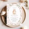 Cute Bunny and Pink Flowers Baby Shower Invitation, Girl Baby Shower, Printable File, Edit Yourself, SH253