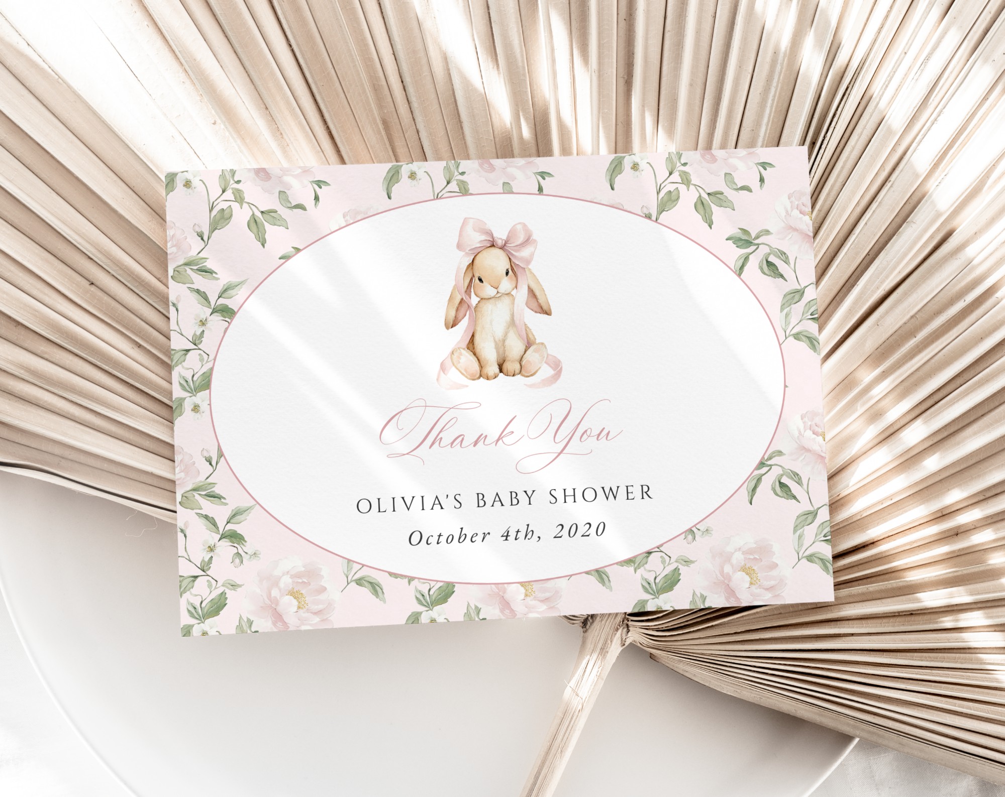 Cute Bunny and Pink Flowers Thank You Card, Girl Baby Shower, Printable File, Edit Yourself, SH253 Cute Bunny and Pink Flowers Thank You Card, Girl Baby Shower, Printable File, Edit Yourself, SH253