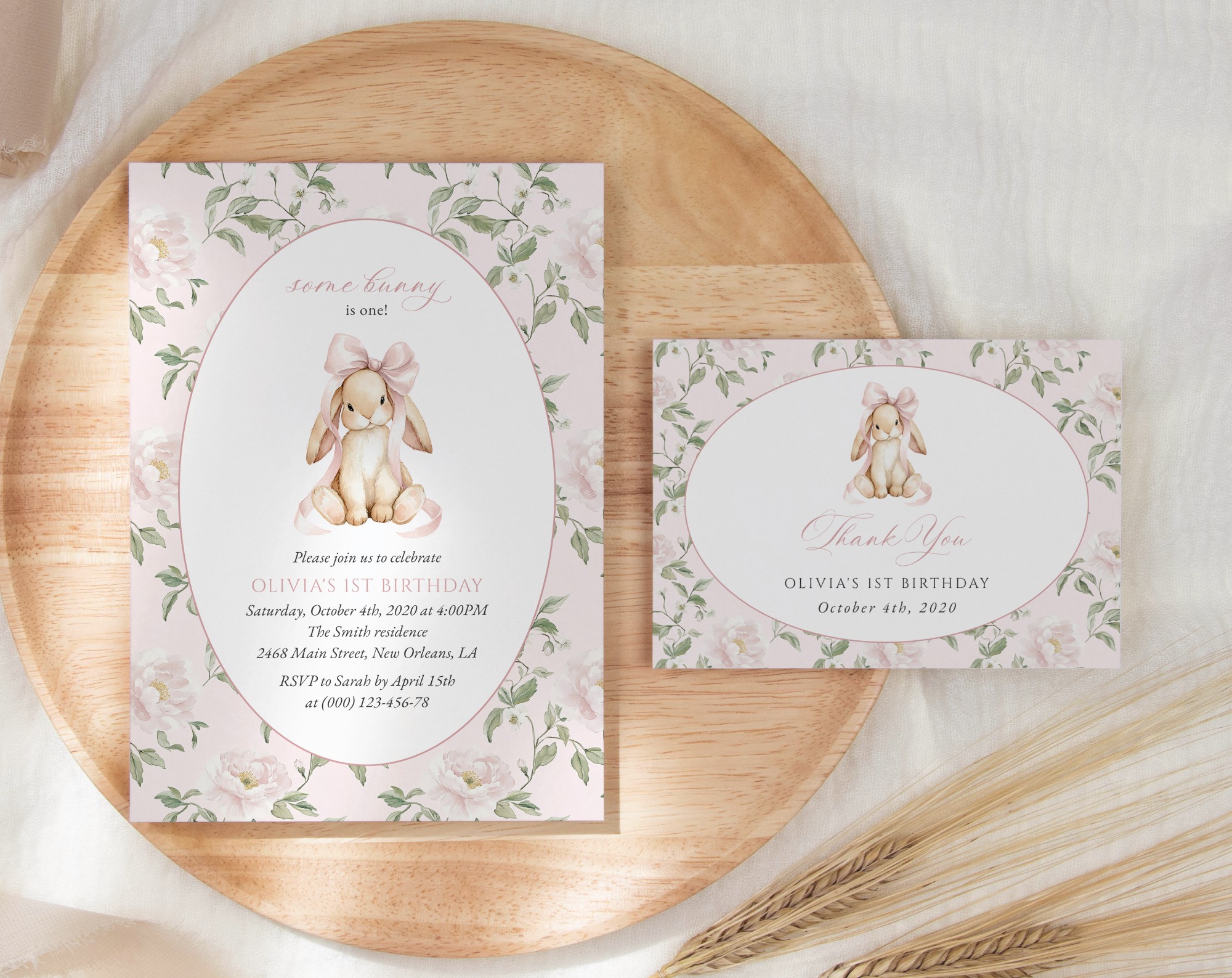 SH254 Cute Bunny and Pink Flowers First Birthday Shop by Collection