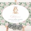 Bunny and Pink Flowers Welcome Sign, Baby Shower Sign, Girl Baby Shower, Printable File, Edit Yourself, SH255