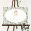 Bunny and Pink Flowers Welcome Sign, Baby Shower Sign, Girl Baby Shower, Printable File, Edit Yourself, SH255